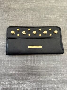 Michael Kors Black Buttery Soft Leather Gold Studded Bifold Wallet